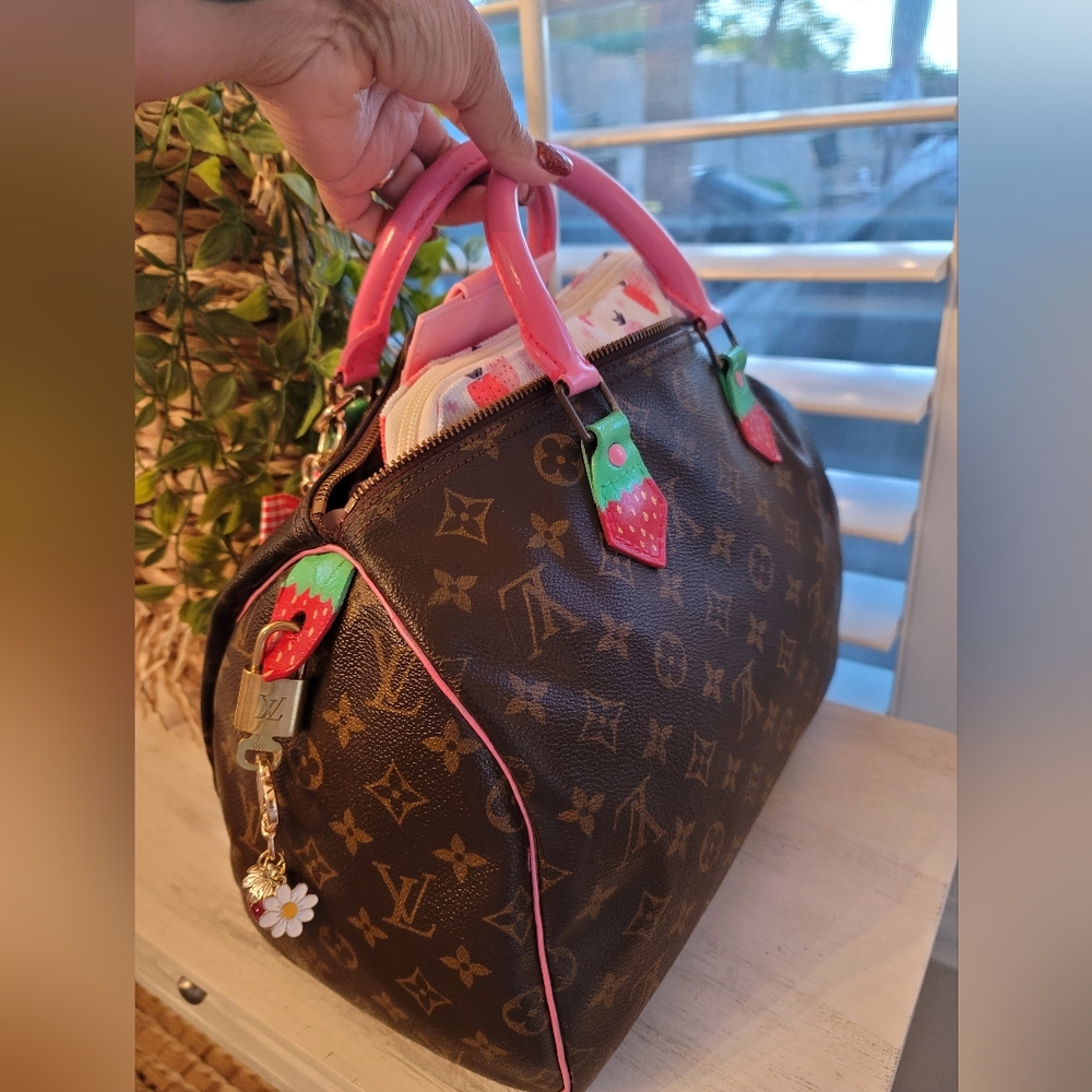 Louis Vuitton Brown Monogram Speedy with Pink Strawberry Accents - Picture 10 of 16